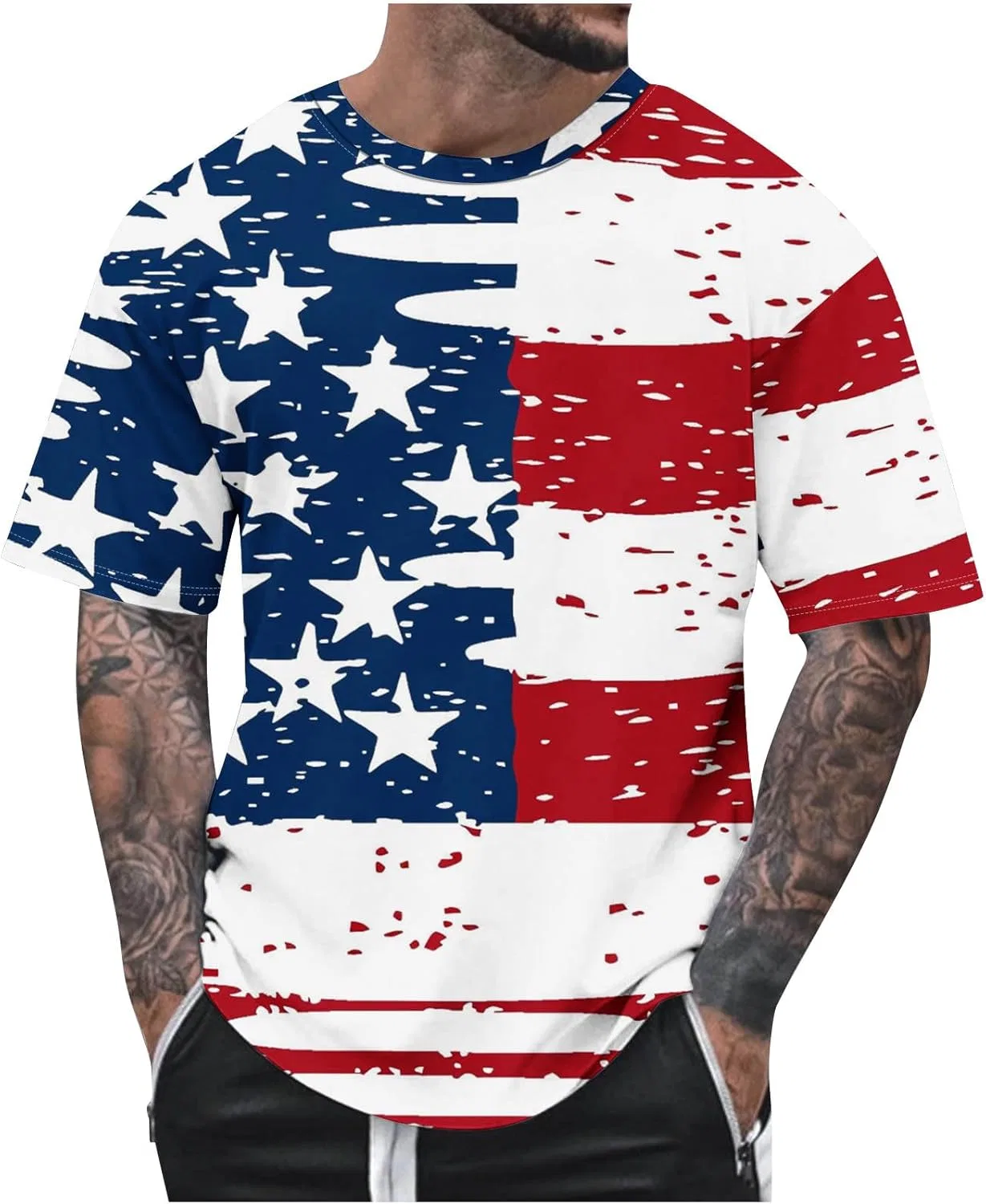 Мужская футболка с американским флагом, короткий рукав, свободная, летняя, Multicolor