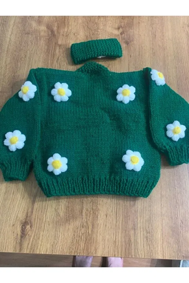 Детский кардиган с принтом Floral baby cardigan El Örgüsü Cici Bebe, Black Green — фото 3