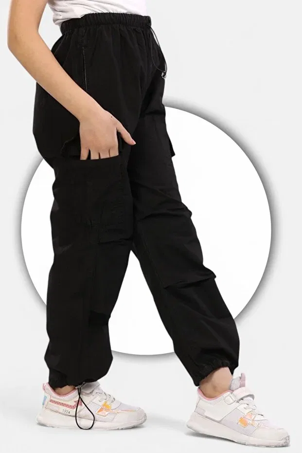 Детские брюки для девочек хлопковые cargo pocket knee fold detail Modiclas, Black — фото 2