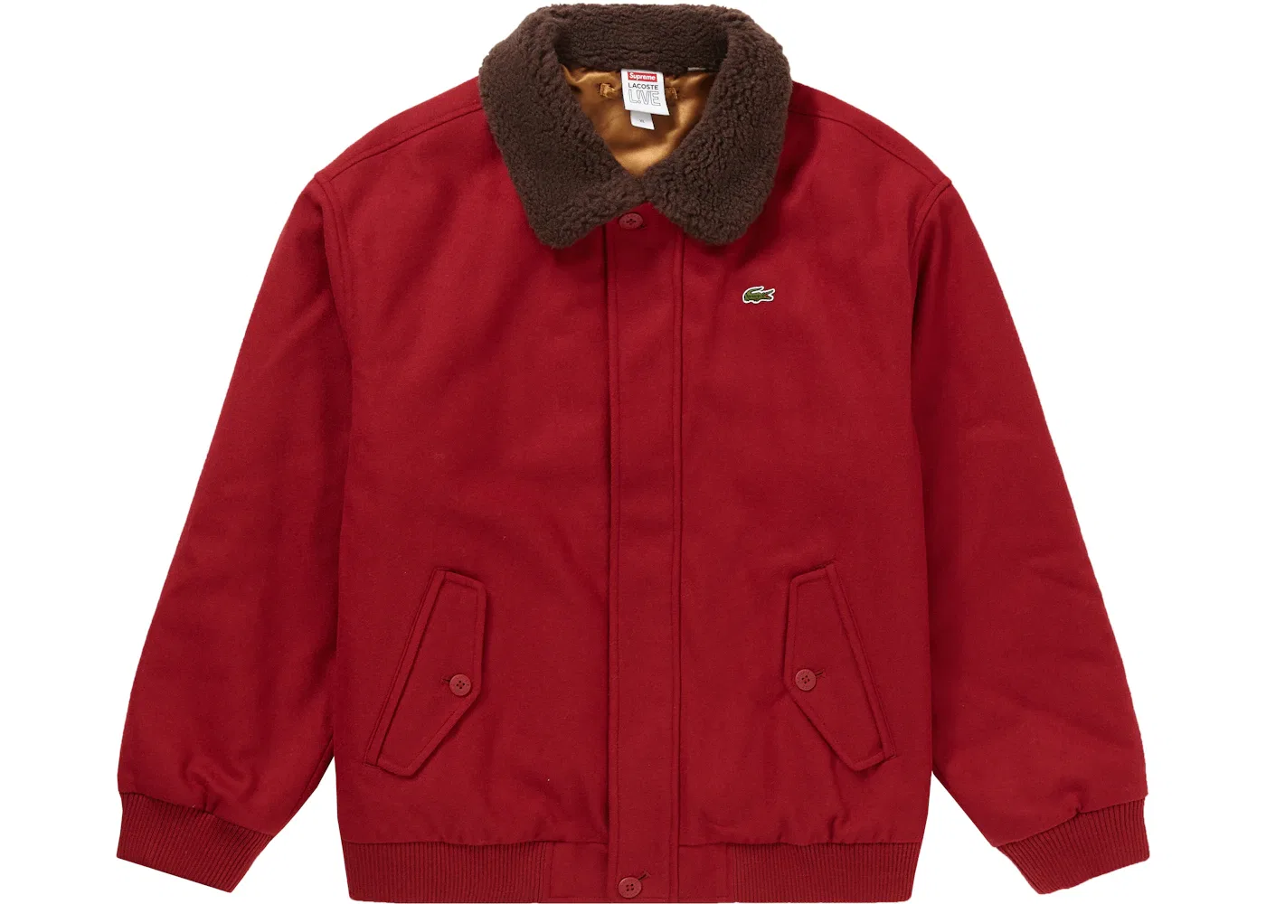 Мужская куртка-бомбер шерстяная Supreme LACOSTE Wool Bomber Jacket, Red