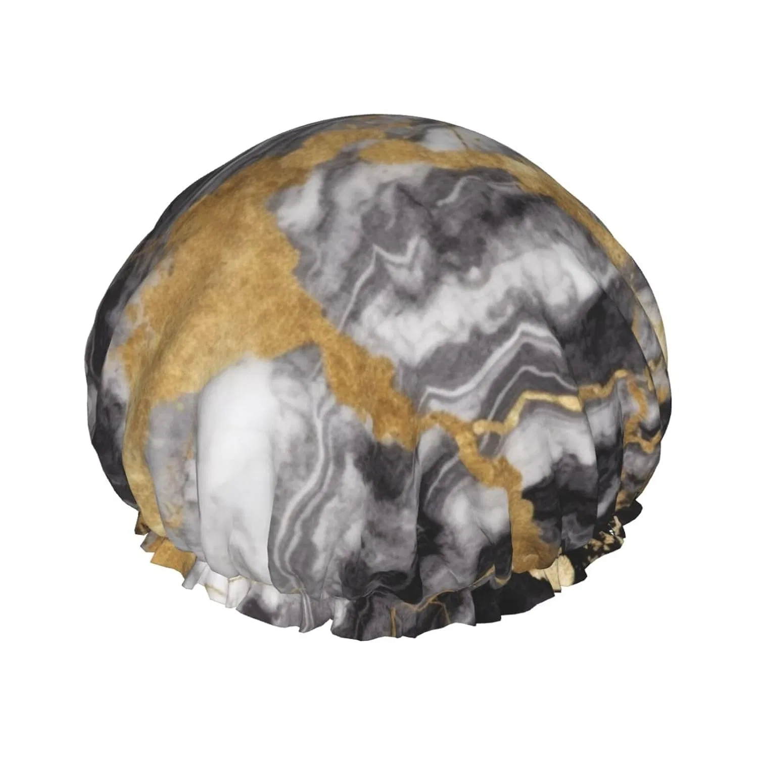Шапочка для душа Marble Print, WSOIHFEC, двойной слой, водонепроницаемая, Black White Gold Foil