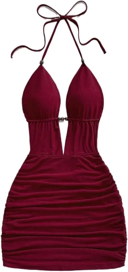 Женское облегающее мини-платье без рукавов Bodycon, Burgundy