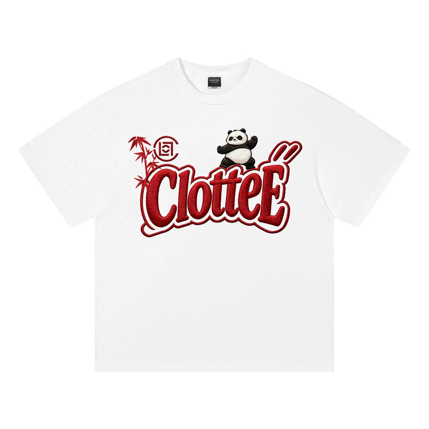 Детская футболка с круглым вырезом и вышивкой CLOT, White[Red Embroidery]