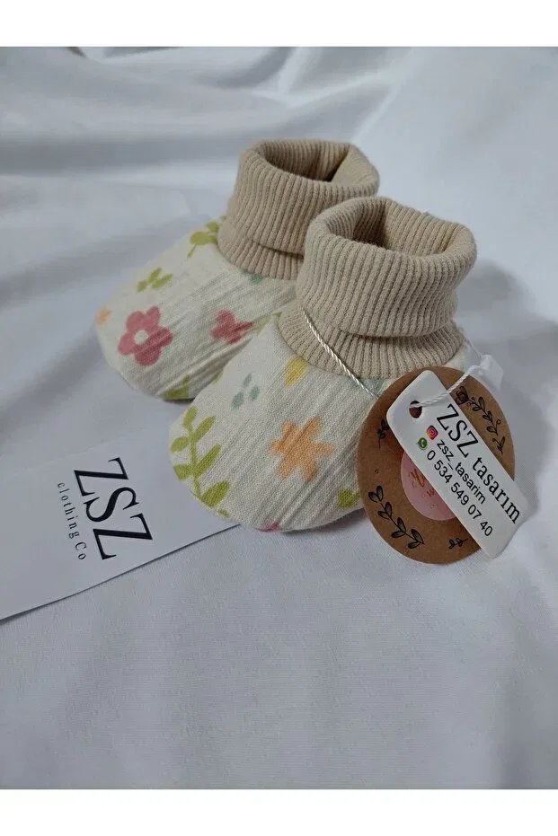 Детские пинетки с цветочным принтом Zsz Tasarım, Beige