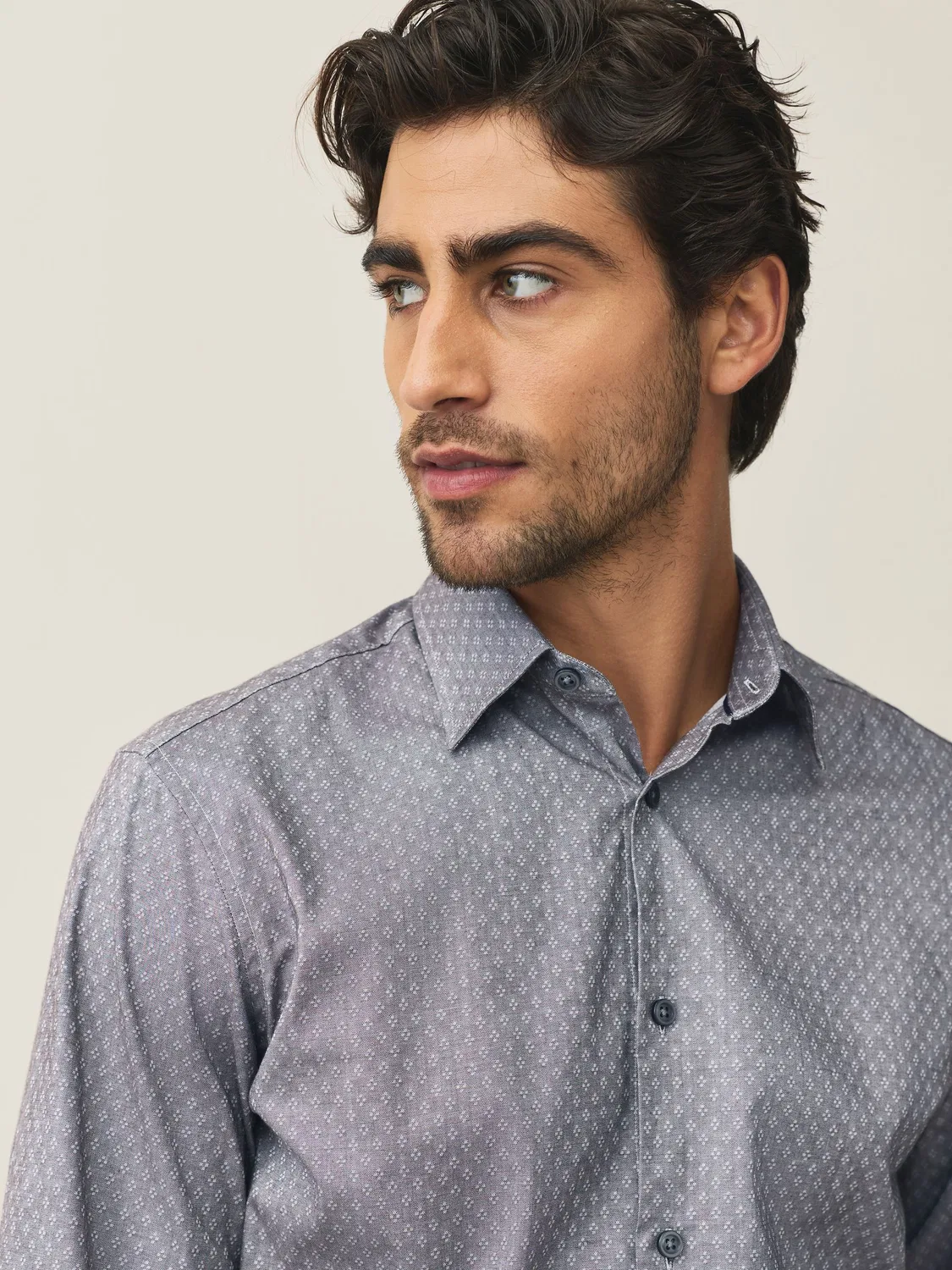 Рубашка формальная Slim Fit из хлопка с эластаном Next, Light Grey Dobby Print — фото 4