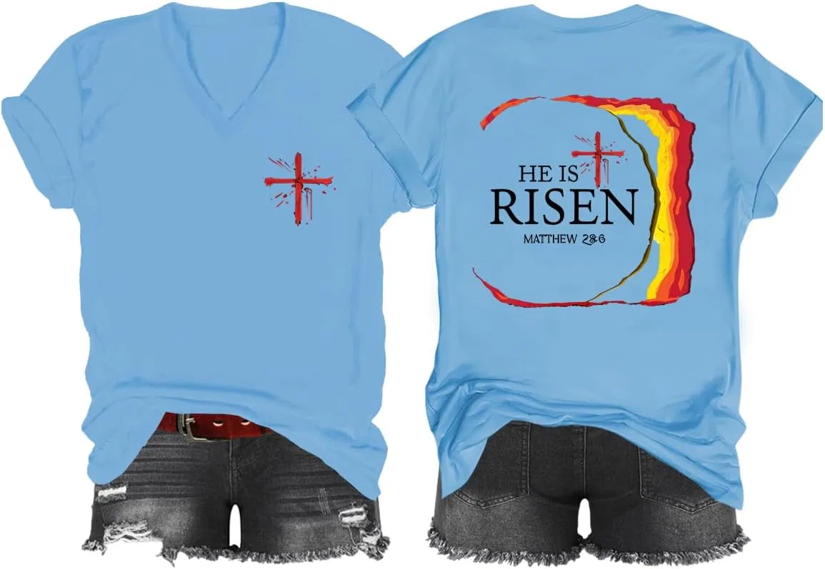 Мужская футболка с принтом He is Risen, Sky Blue