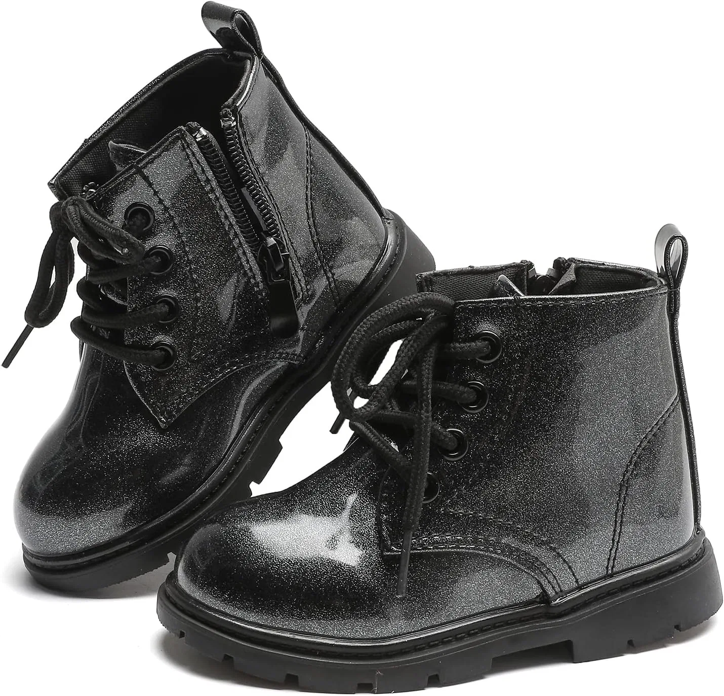 Детские ботинки для девочек и мальчиков с боковой молнией Mybozz, Black Glitter