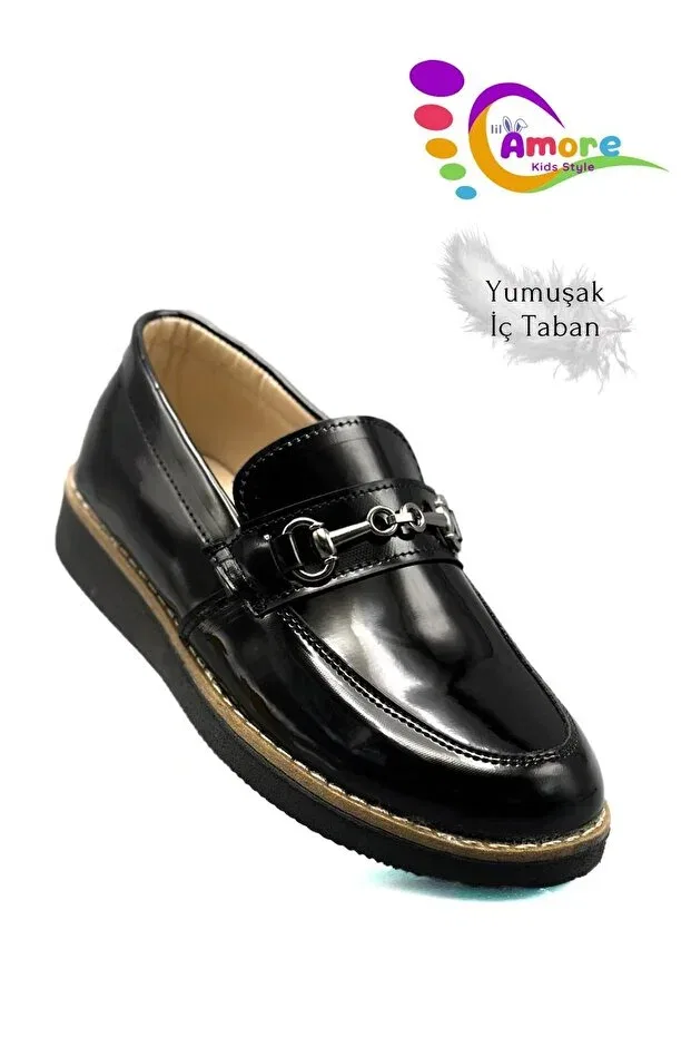 Детские туфли для мальчиков патентованные Bridge buckle model Sermoda, Tr Black — фото 3