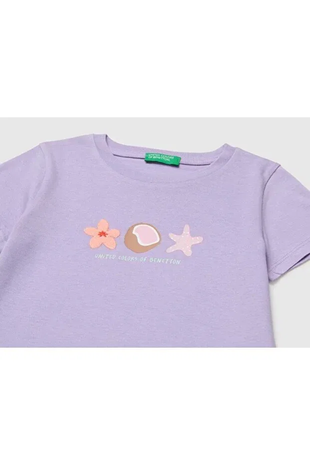 Детская футболка для девочек с принтом Tropical United Colors Of Benetton, Lila — фото 3