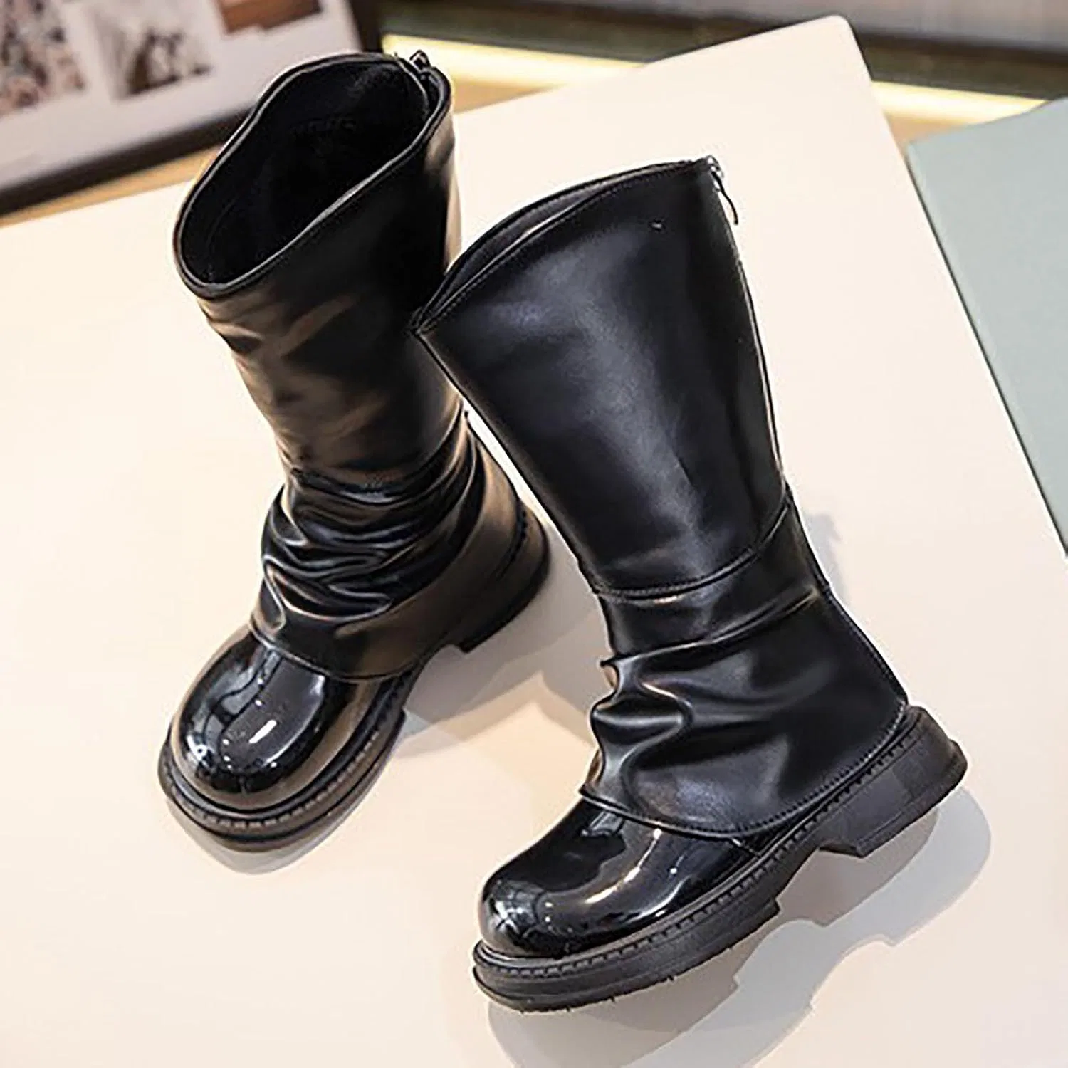 Детские сапоги для девочек с принтом, модель Girls Tall Mid Calf Riding Boots, Black — фото 3