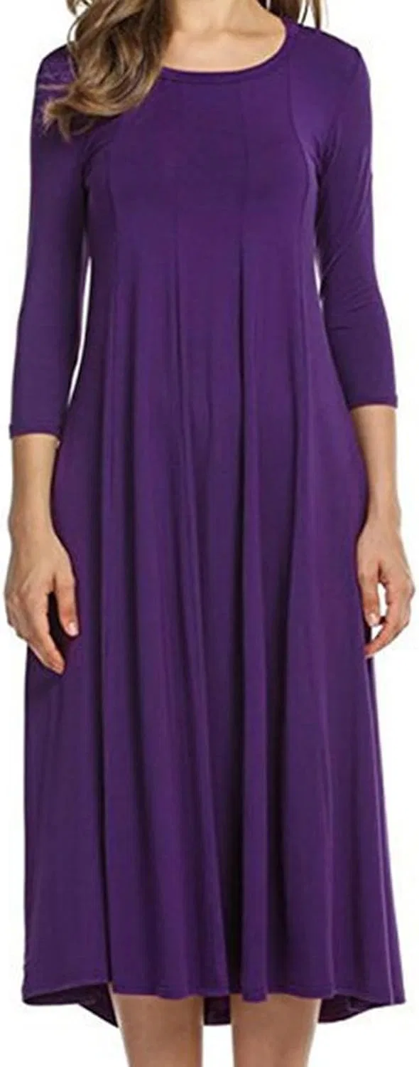 Женское платье миди A-line свободное с 3/4 рукавом, Purple