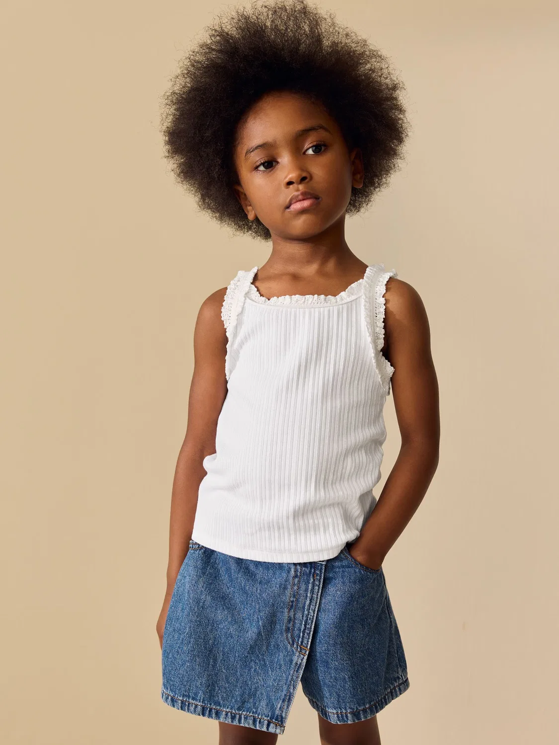 Топ майка с оборками Ribbed Vest Next, белый