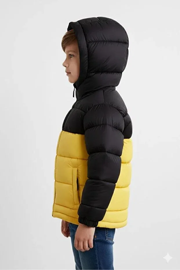 Детский пуховик для мальчиков с капюшоном Lesso Kids, Yellow — фото 2