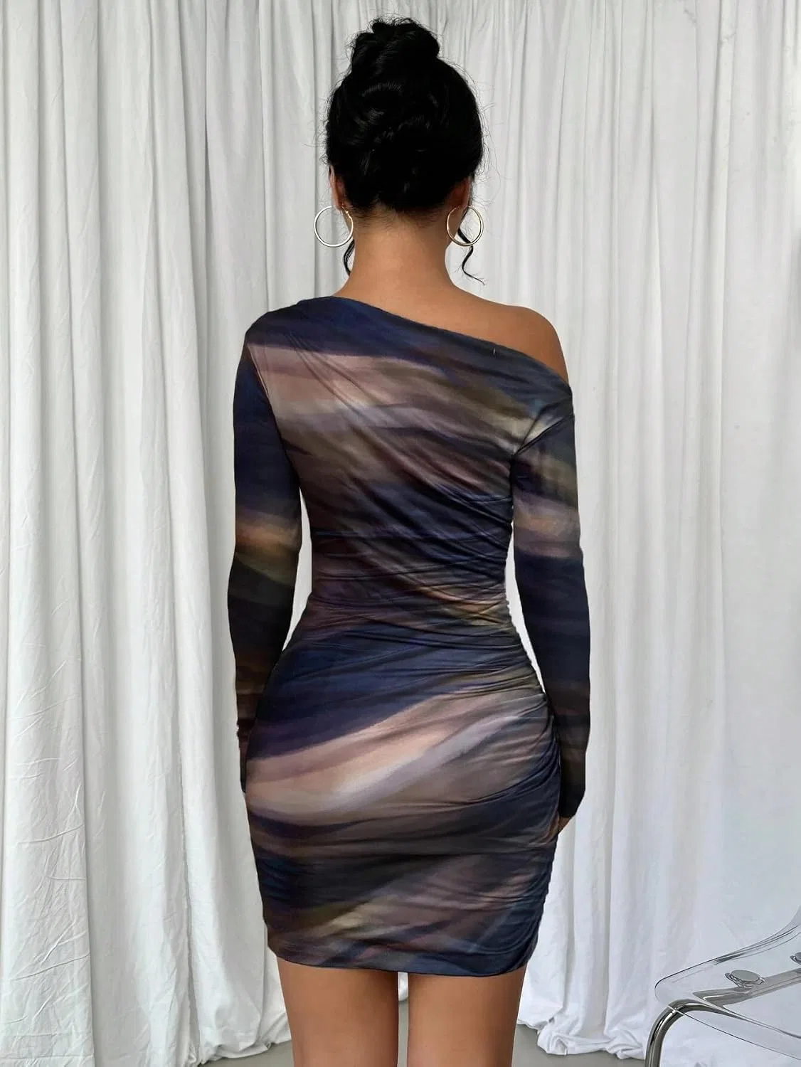 Женское облегающее платье с асимметричным вырезом Bodycon, Brown — фото 3