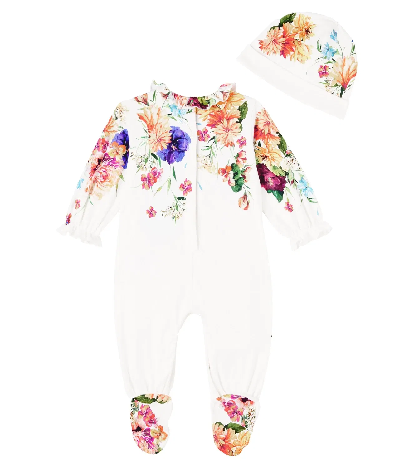 Комплект из комбинезона, нагрудника и шапки с цветочным принтом Dolce&Gabbana Kids, белый — фото 4