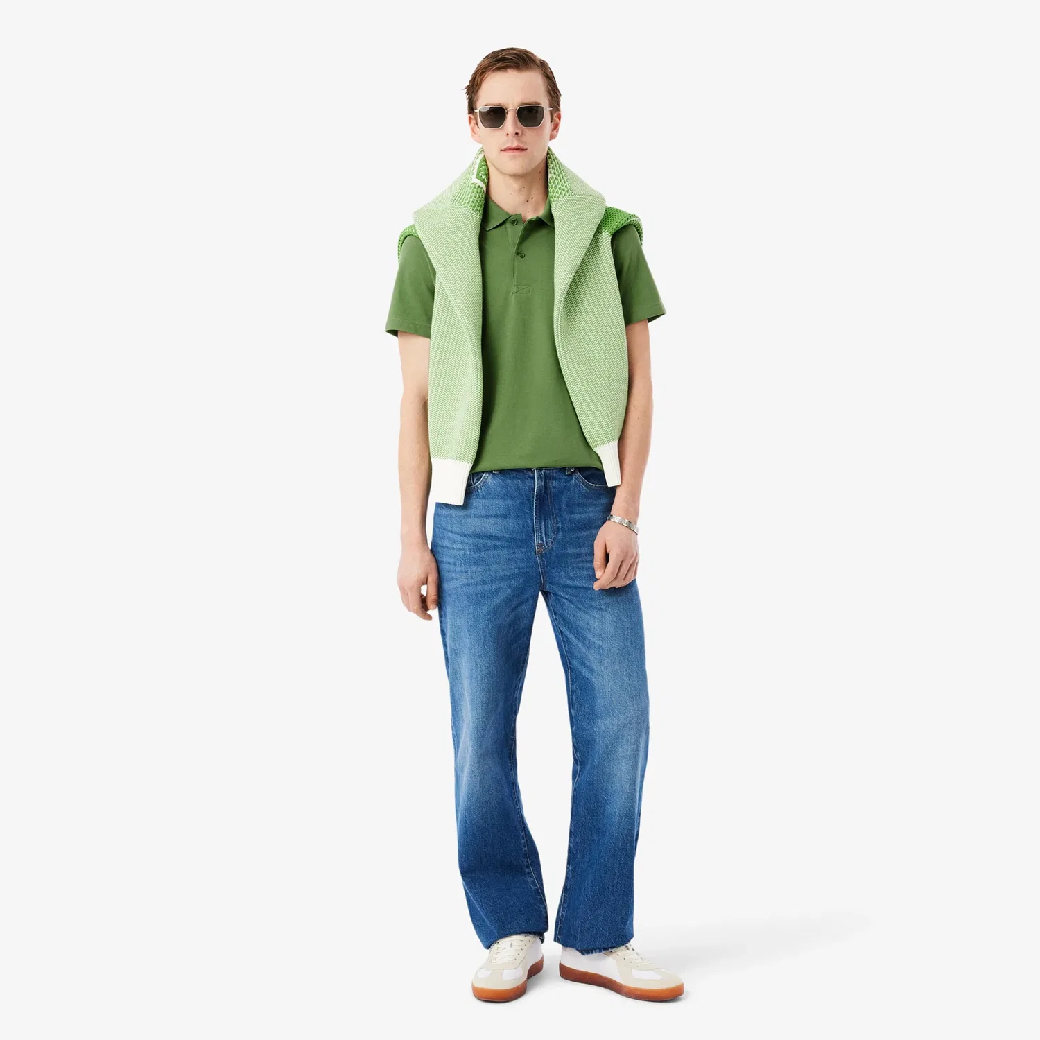 Поло мужское классическое Lacoste, Green White — фото 3