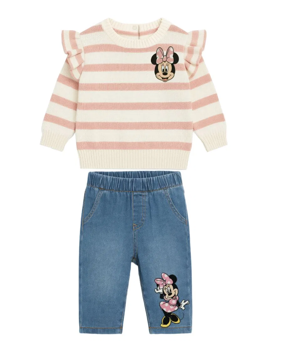 Детский комплект для девочек с длинным рукавом с принтом Minnie Disney, Off White