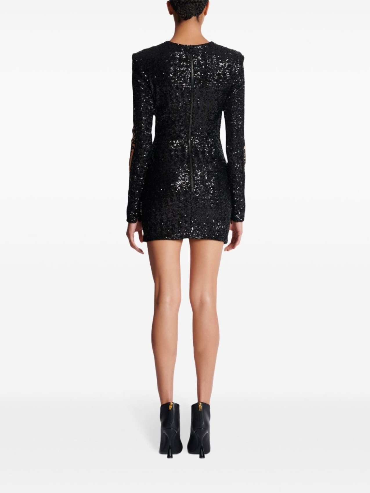 Balmain платье мини с вышивкой, нейтральный цвет — фото 4