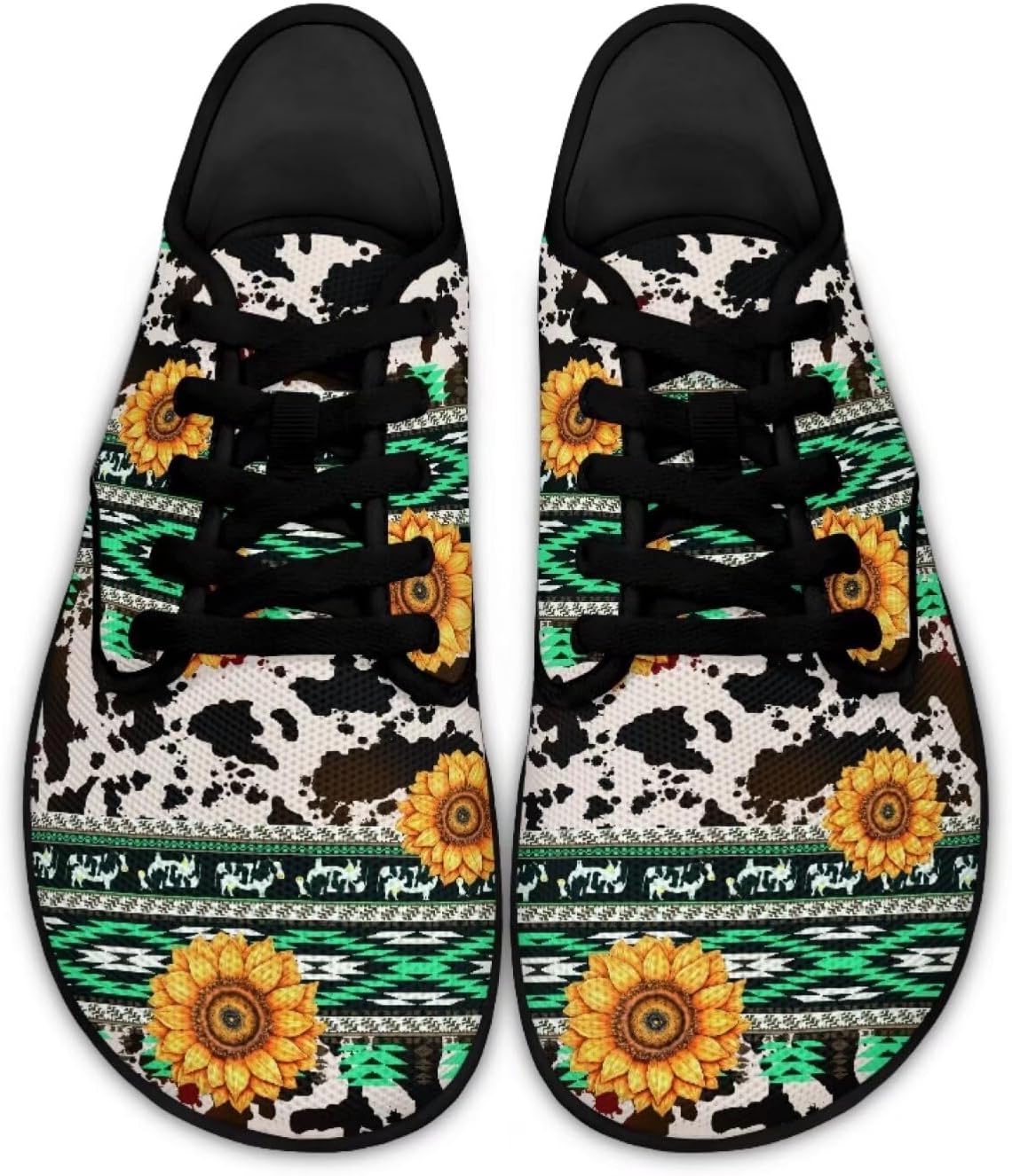 

Мужские и женские низкие босоножки на День Святого Патрика с шнуровкой, ходовые туфли из ПУ, кроссовки с широкой носочной частью и нулевым перепадом Pointodoor, Southwest African Aztec Sunflower