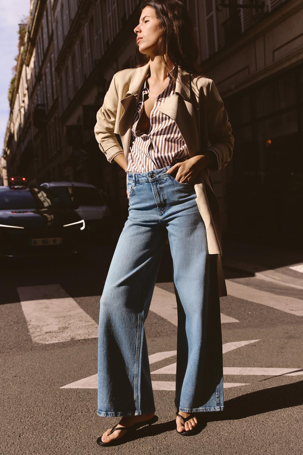 

Z1975 широкие джинсы длинной длины с высокой талией ZARA, средне-синий