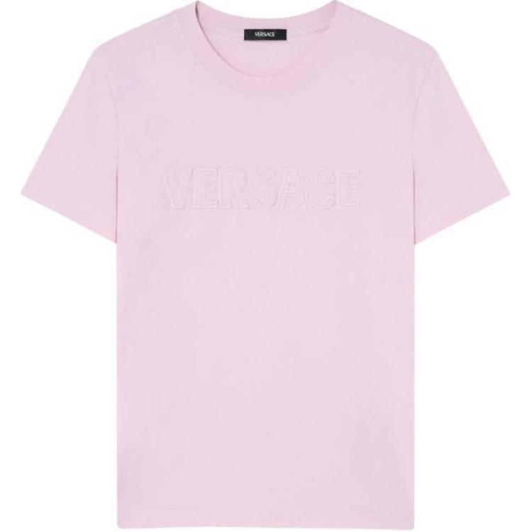 

Футболка с вышитым логотипом и бахромой VERSACE, розовый