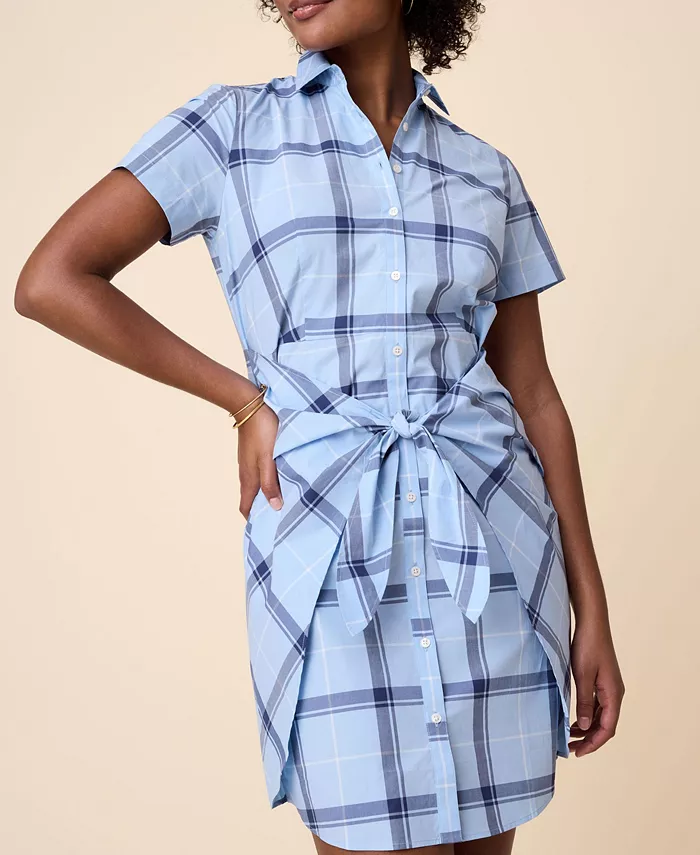 

Женское хлопковое платье-рубашка Caroline с короткими рукавами и эластичной тканью UNTUCKit, синий