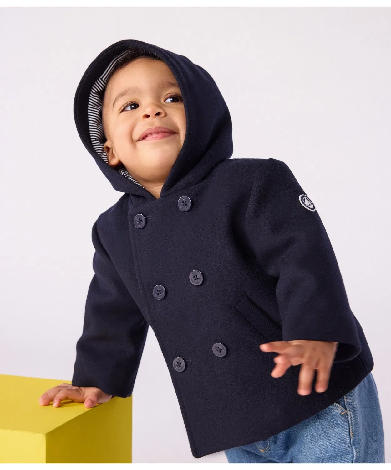Пальто P-пальто модернизированное Petit Bateau, шерсть, темно-синий — фото 2