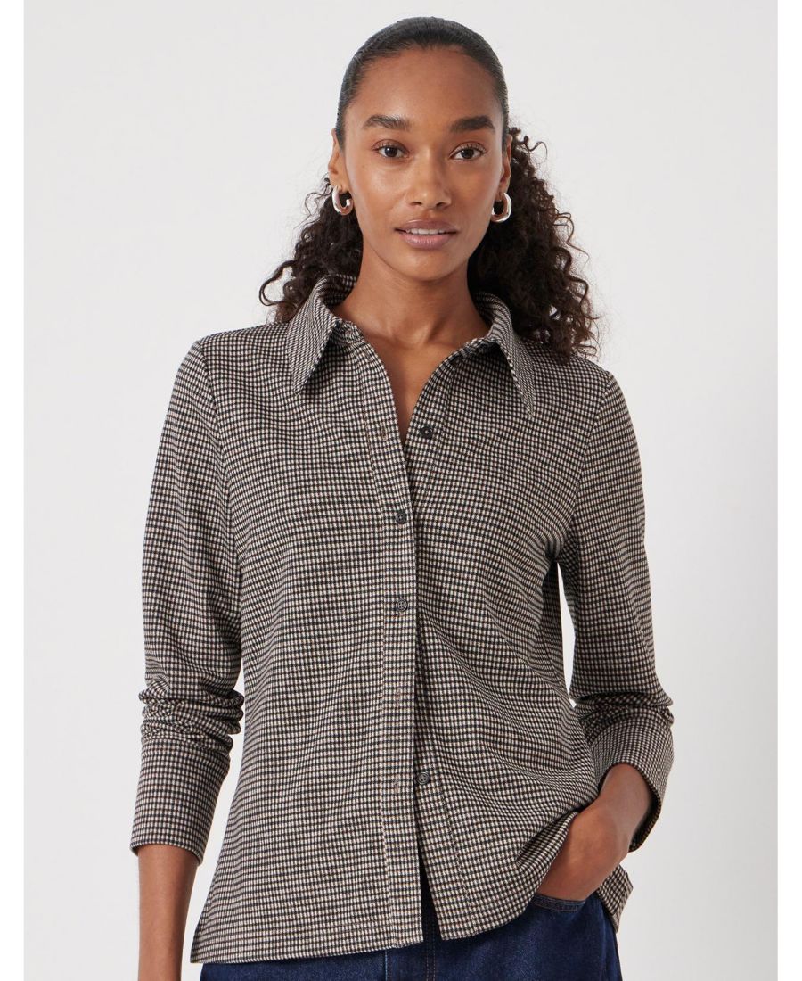 

Женская приталенная клетчатая трикотажная рубашка Hush, Brown check