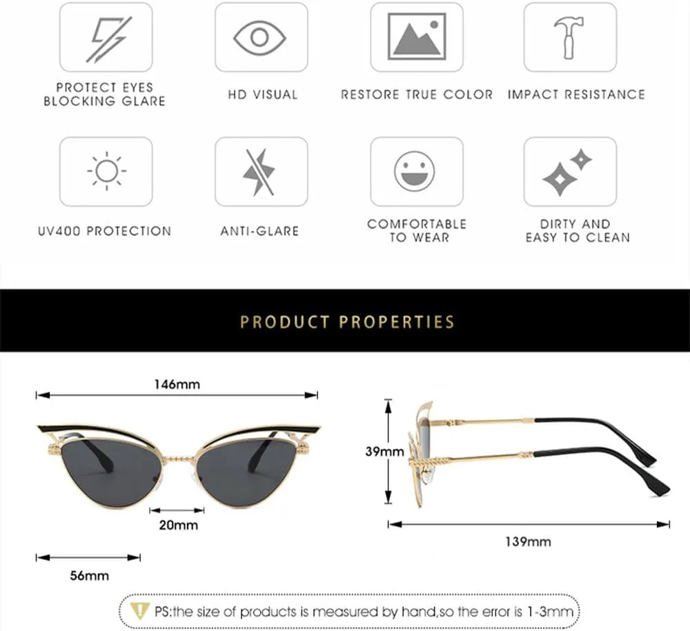 

Ретро-солнцезащитные очки «кошачий глаз» для женщин, металлическая оправа, стильные, модные, для активного отдыха, роскошные, маленькие, черные generic, Gold Brown