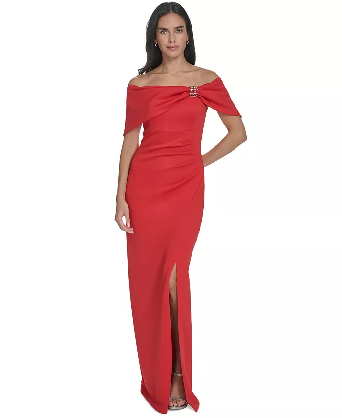 

Миниатюрное платье с декором и открытыми плечами Jessica Howard, красный