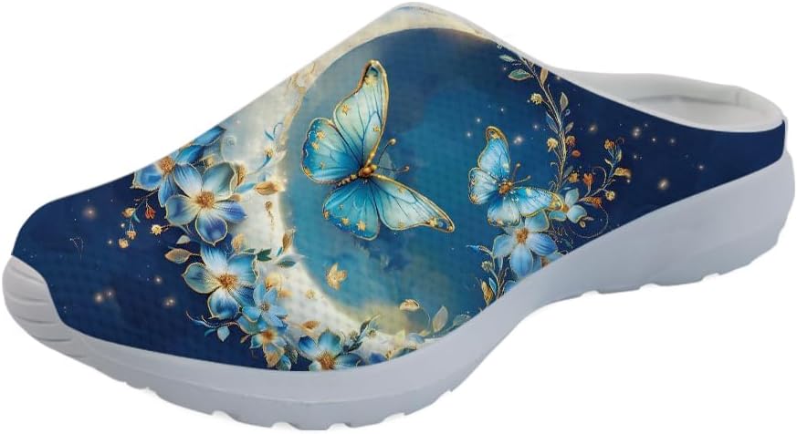 

Женские слипоны-мюли Forchrinse с милым Санта-Клаусом, мужские садовые сабо, сетчатые прогулочные туфли для повседневной носки, работы и спортзала, Decorative Butterfly Floral Moon