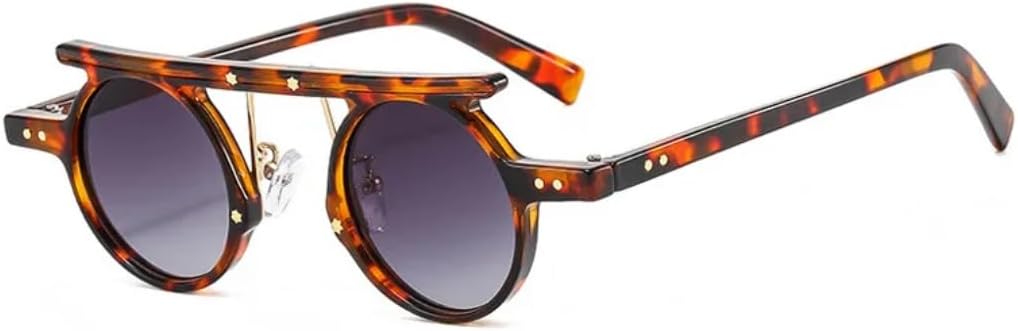 

Солнцезащитные очки для мужчин и женщин - защита UV400 - маленькие круглые линзы с градиентным покрытием в стиле панк для занятий спортом на открытом воздухе и вождения DSVIGF, Leoaprd-gray