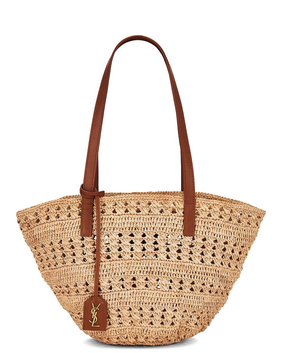 

Маленькая сумка Panier из рафии Saint Laurent, цвет Naturale & Brick