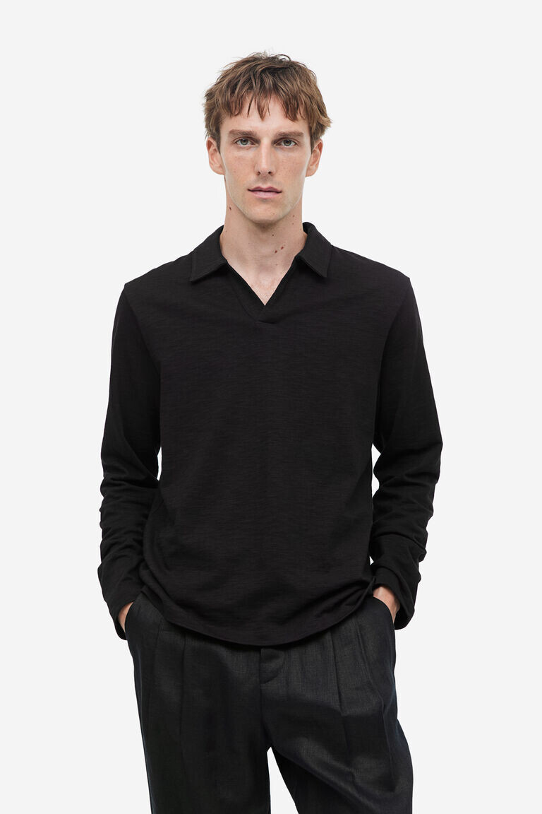 

Рубашка-поло regular fit с длинными рукавами H&M, черный