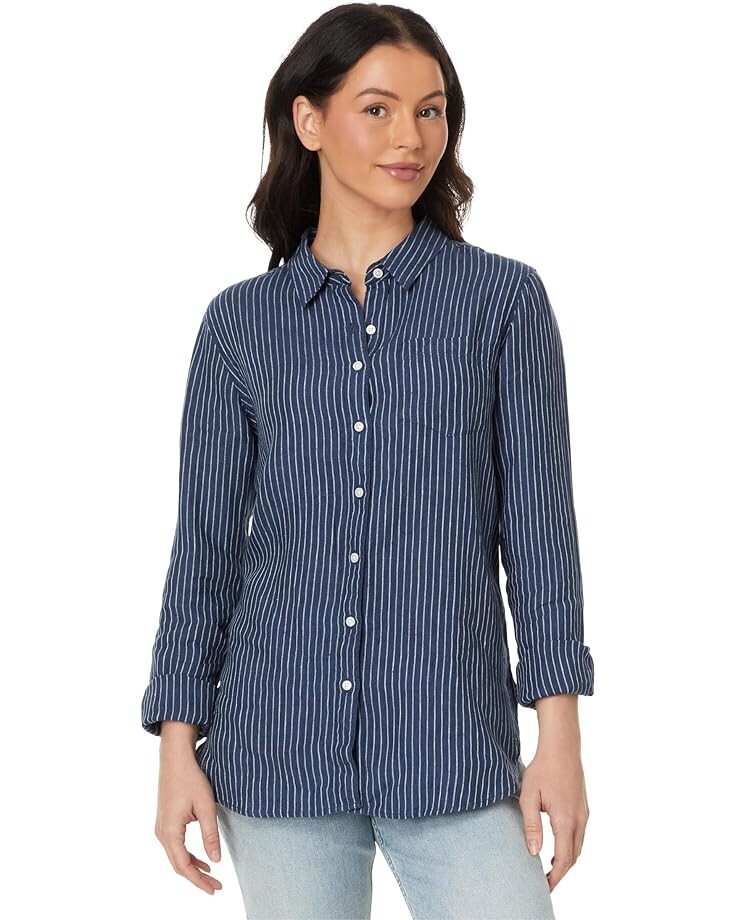 

Рубашка L.L.Bean Premium Washable Linen Shirt Tunic Stripe, цвет Vintage Indigo Stripe