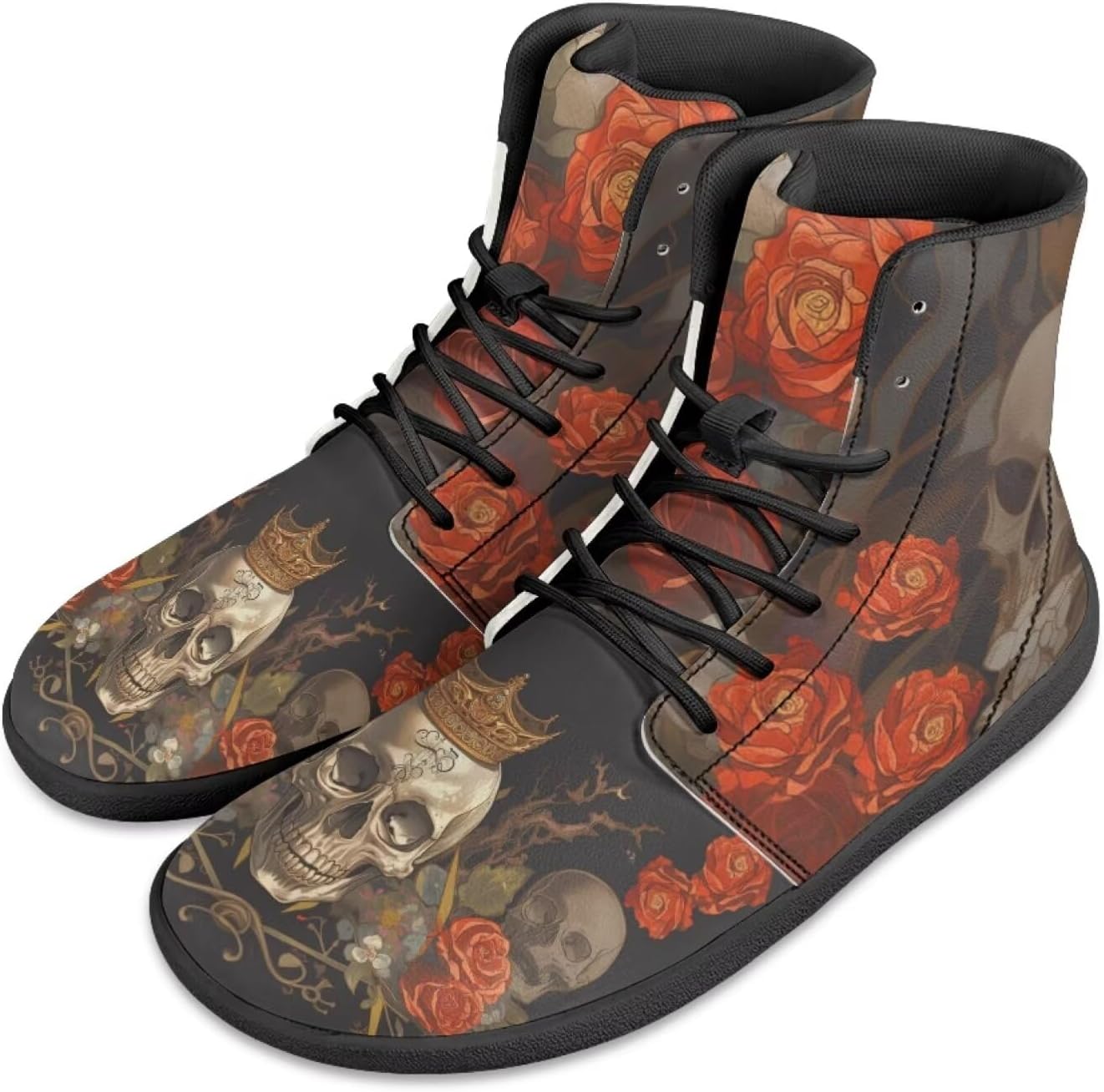 

Мужские босоножки Jeiento Skull, высокие кроссовки из ПУ-кожи для ходьбы, легкие ботинки с широкой носовой частью, шнуровка, беговые кроссовки, Sugar Skull Red Rose Flower