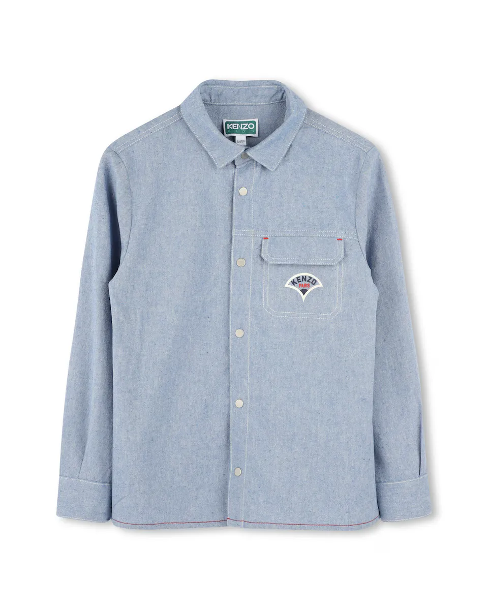 

Рубашка для мальчика из синего хлопка Kenzo Kids, голубой