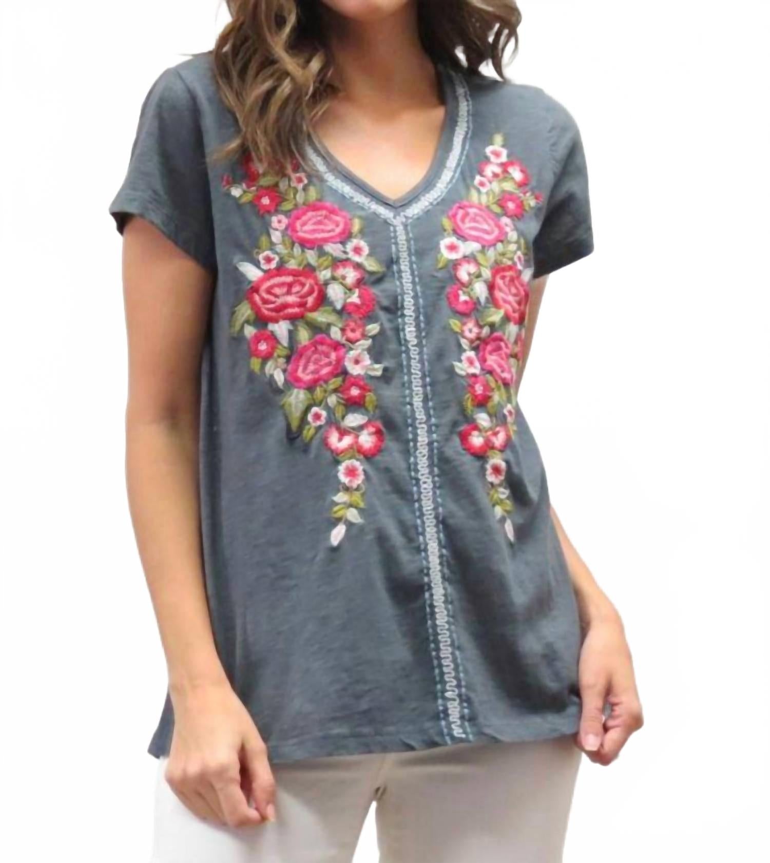 

Футболка Leona с V-образным вырезом, темно-серого цвета Caite & Kyla, темно-серый