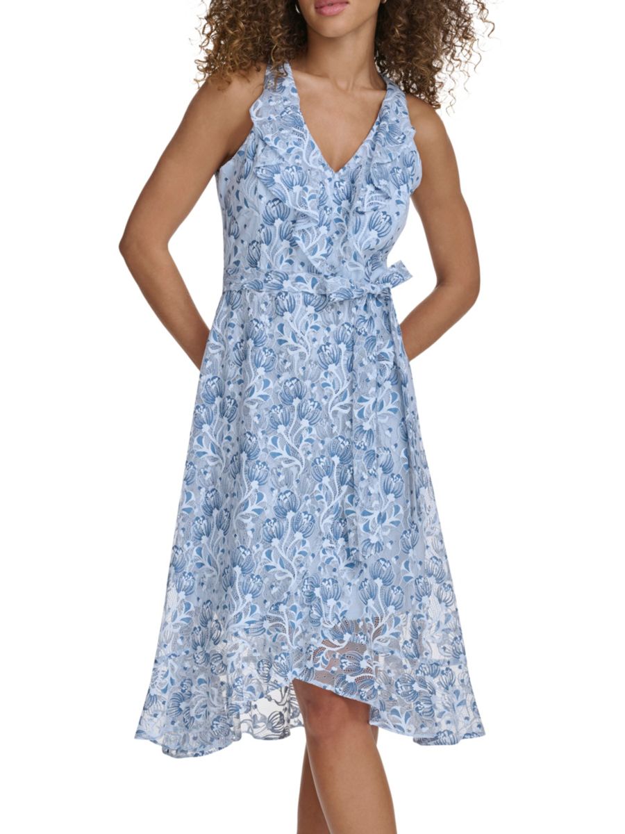 

Платье миди с цветочными оборками Kensie, цвет Blue White