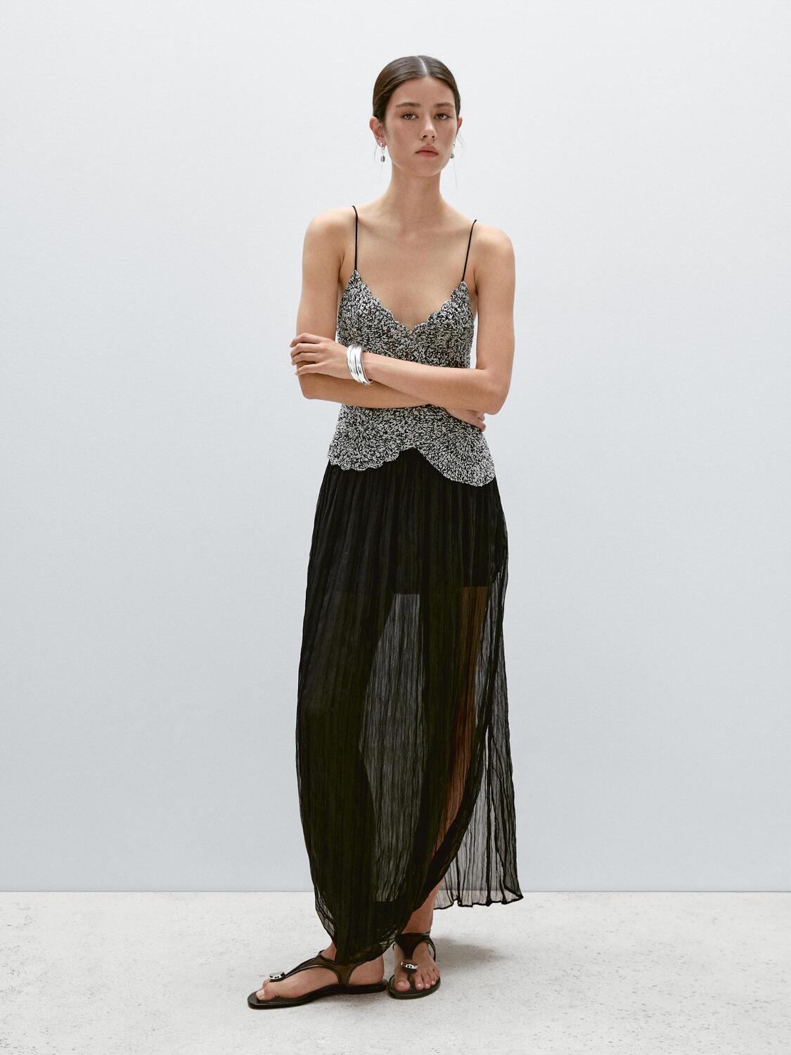 

Топ, связанный крючком мулине Massimo Dutti, черный