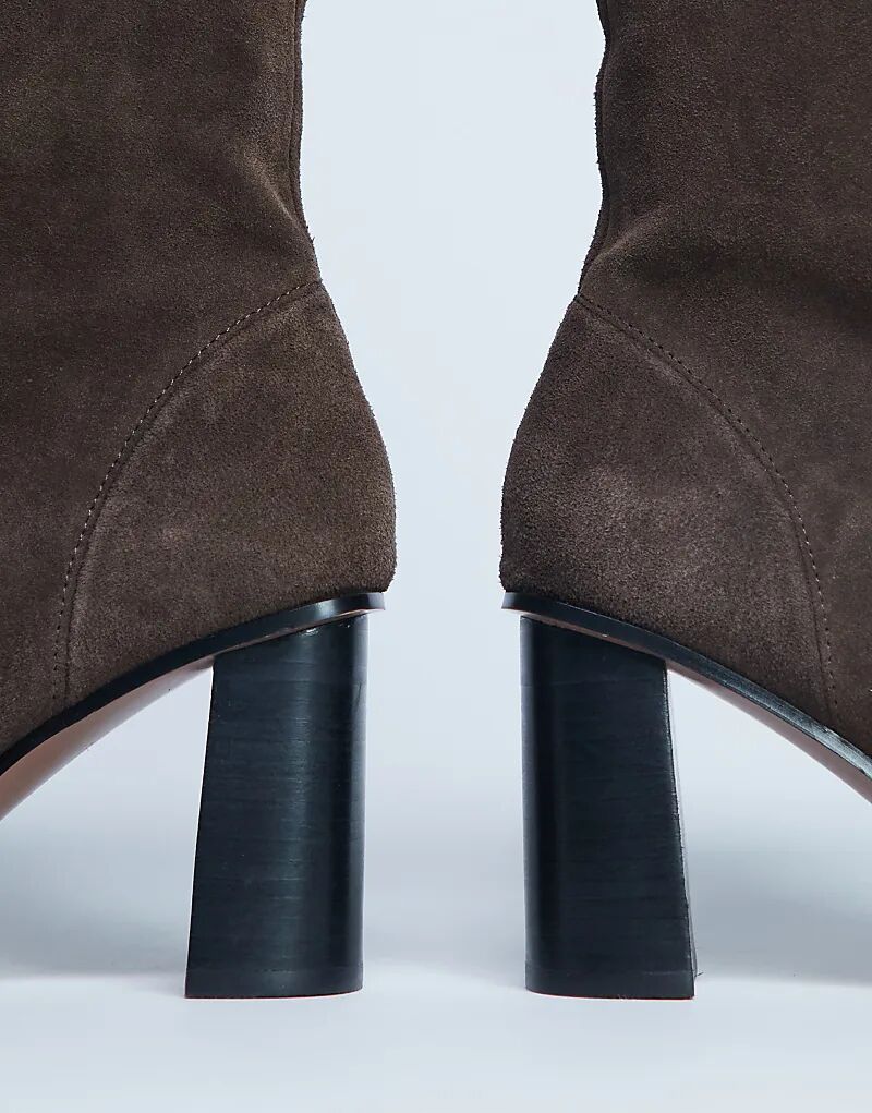 Ботильоны Topshop Nellie из натуральной замши на каблуке шоколадного цвета — фото 4
