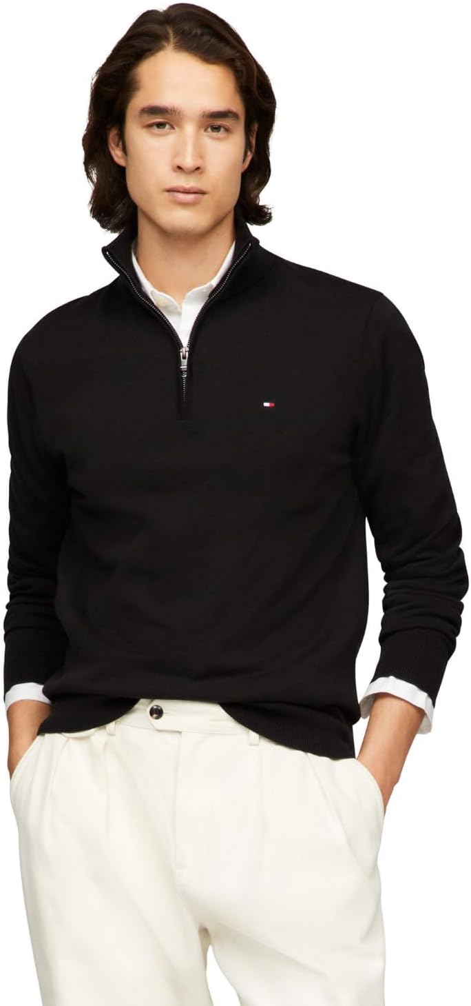 

Легкий мужской свитер Tommy Hilfiger с застежкой-молнией на четверть дюйма, Black