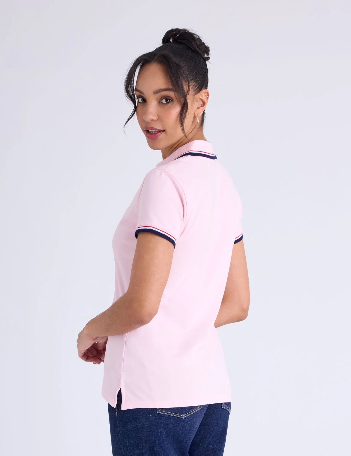 Женская футболка-поло U.S. Polo Assn. Signature Stripe Zip Placket, светло-розовый — фото 2