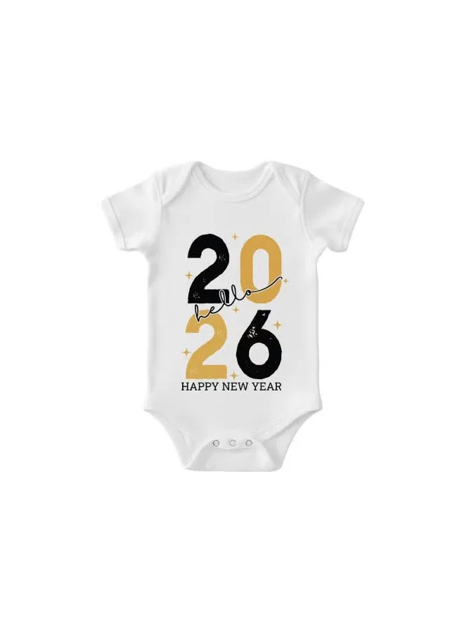Боди-комбинезон новогодний с принтом Hello 2026 Sitara Fashions, белый — фото 2