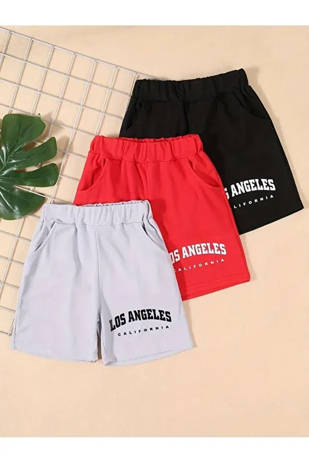 Детский комплект шорт для девочек Brooklyn Printed Solid Summer Shorts Keywest, Black-Red-Gray11