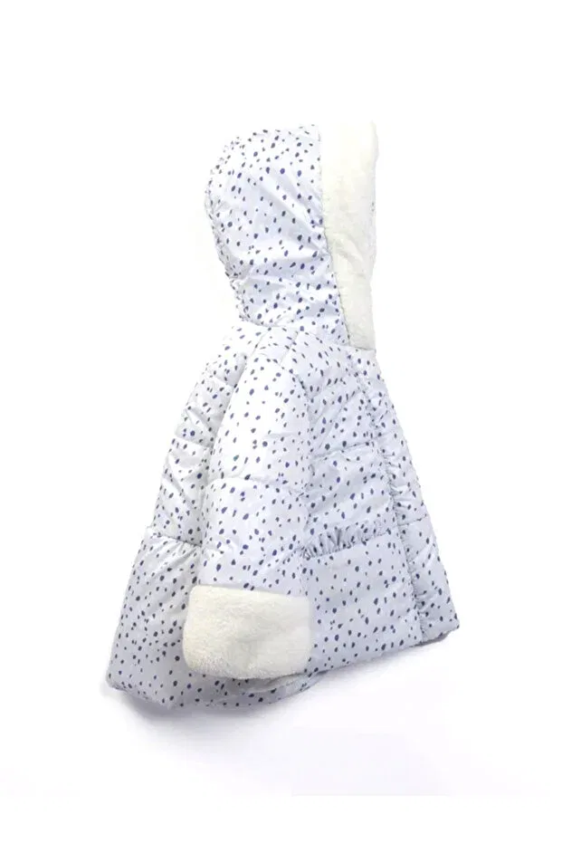 Детское зимнее пальто для девочек с принтом Special Airy Fur Detailed Polka Dot Zippered Fleece Lined Hooded Winter Plush Inside Inflatable Baby Girl Coat Mdm, Gray — фото 4