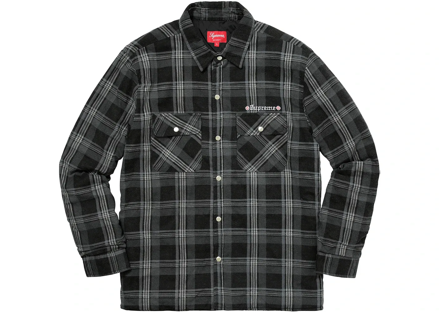 Мужская фланелевая рубашка с квилтингом Supreme Independent Quilted Flannel Shirt, Black