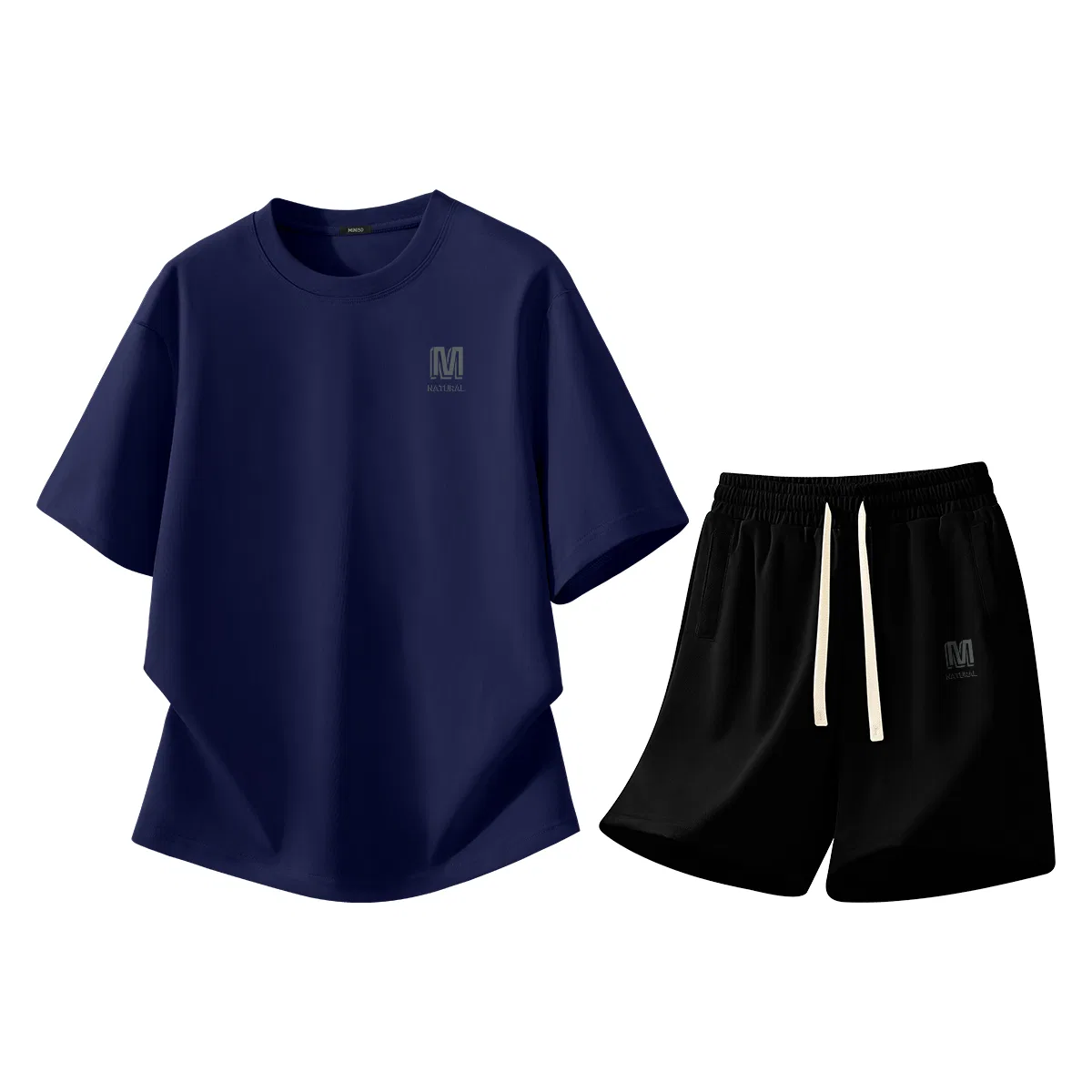 Детский комплект спортивной одежды с принтом MINISO, Navy Blue (Natural Gray Chest Logo)+Black (Natural Gray Pants Logo)