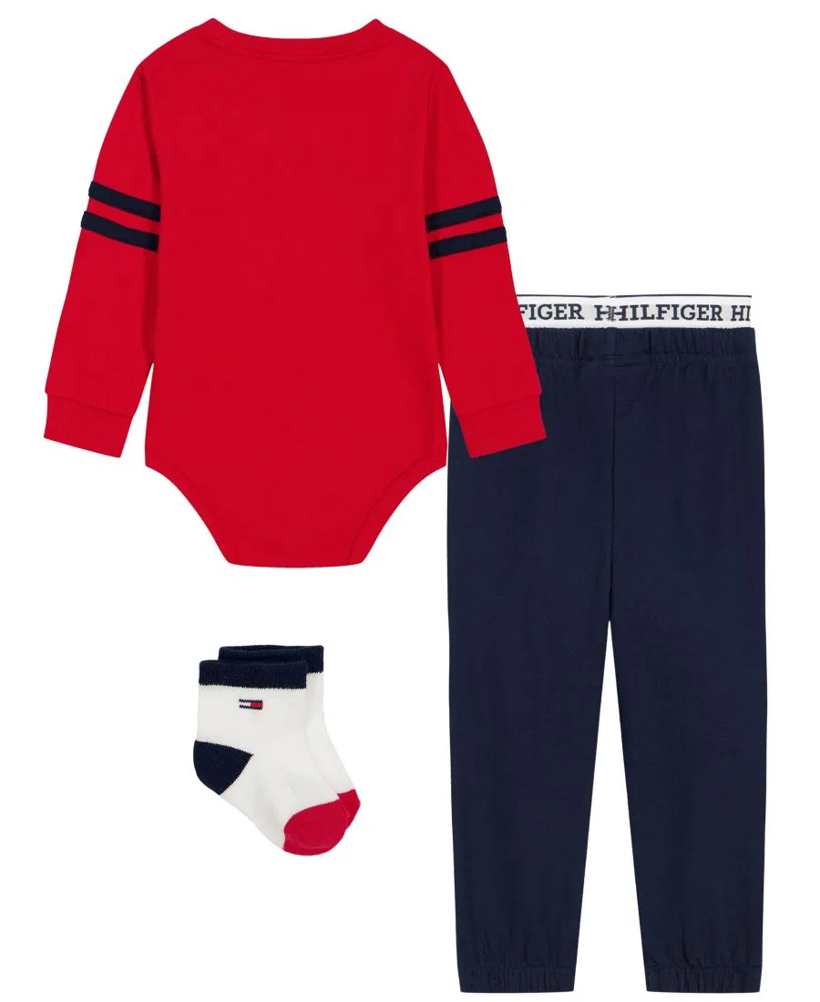 Комплект из 3 предметов: боди с длинным рукавом, брюки и носки Tommy Hilfiger, Red Navy — фото 2