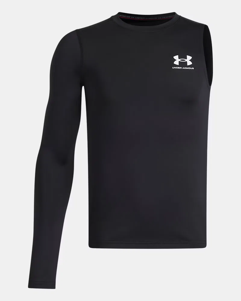 Лонгслив для мальчиков быстросохнущий HeatGear Asymmetrical Right UnderArmour, Black/White — фото 4